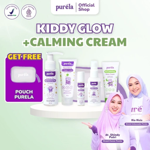 Image of Purela Kiddy Glow Skincare 4in1 + Calming Cream (Free Pouch) - Perawatan Pencerah Kulit Bayi Anak - Bahan Alami
