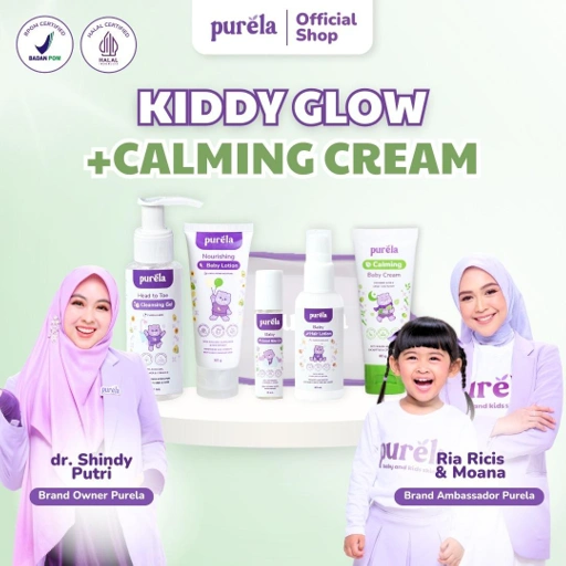 Image of Purela Kiddy Glow Skincare 4in1 + Calming Cream (Free Pouch) - Perawatan Pencerah Kulit Bayi Anak - Bahan Alami
