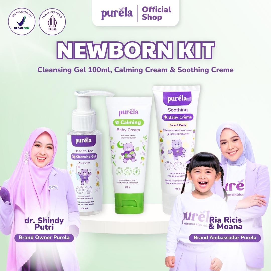 NEWBORN KIT (Soothing Baby Crème, Calming Cream , Cleansing Gel 100ml) - Perawatan Newborn Aman Untuk Kulit Sensitif - Bahan Alami dan Organik