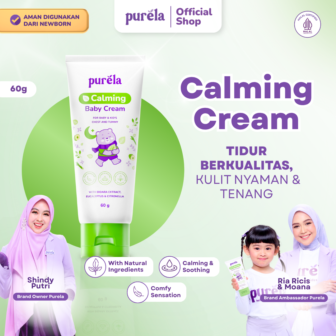 PURELA Calming Baby Cream - Natural Active Ingredients - No Parfum, SLS, Paraben - Memberikan Kenyamanan, Melindungi serta Merawat Kulit si Kecil Bayi Sensitif