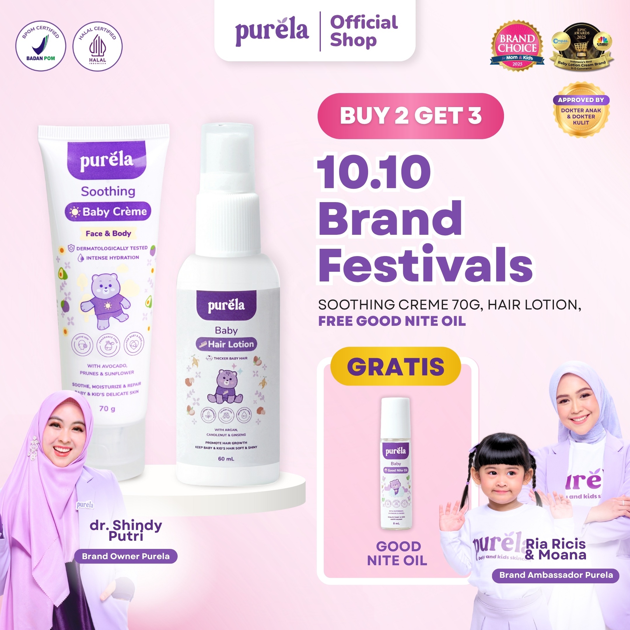 [BUY 2 GET 3] Soothing Baby Creme 70gr, Hair Lotion 60ml, FREE Good Nite Oil