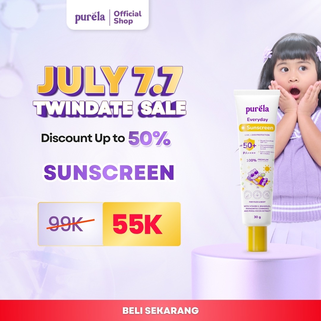[BEST SELLER] Purela Physical Sunscreen Anak SPF 50+ PA+++ 30 gr -   Water Resistant 80 min - Suitable for Sensitive Skin,  Dermatologically & Hypoallergenic Tested -  Skincare Untuk Bayi & Anak