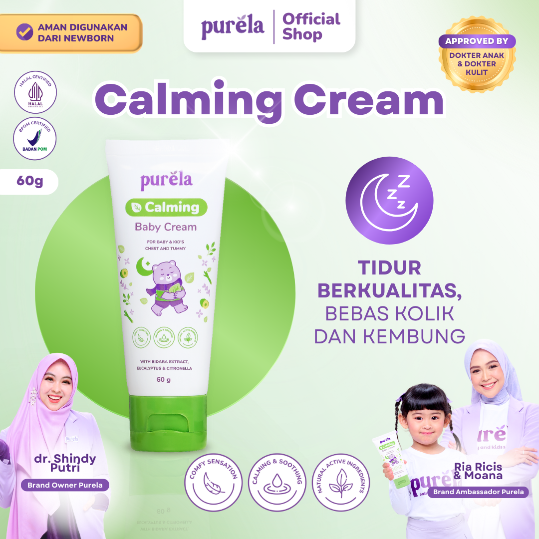 PURELA Calming Baby Cream - Natural Active Ingredients - No Parfum, SLS, Paraben - Memberikan Kenyamanan, Melindungi serta Merawat Kulit si Kecil Bayi Sensitif