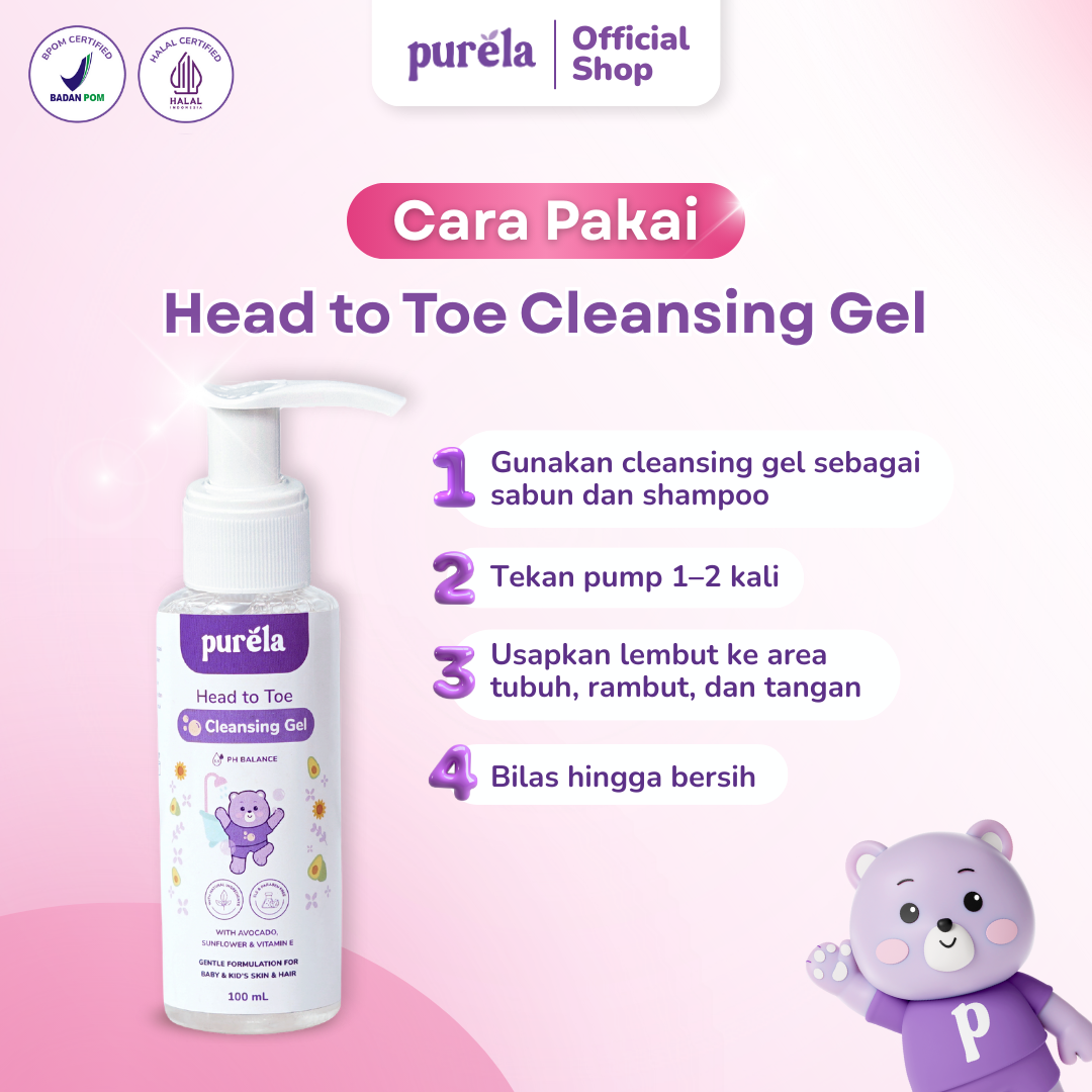 PURELA Combo Hair Care (Head to Toe Cleansing Gel & Hair Lotion) - Hair Care Penumbuh Dan Pemberi Nutrisi Rambut Anak - Bahan Alami dan Organik