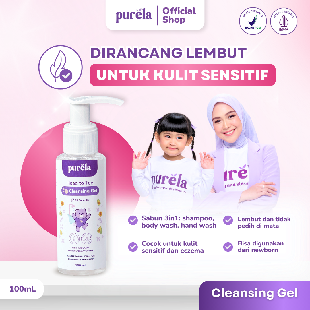 PURELA Fresh & Glow [FACIAL WASH + 3IN1 CLEANSING GEL + TOOTHPASTE] – Paket Lengkap Kebersihan Anak | Sabun + Sampoo non SLS – Sabun Cuci Muka Tidak Perih di Mata – Pasta Gigi Anak Aman Tertelan