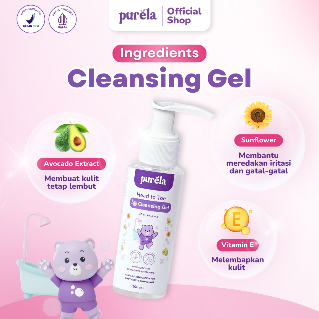 PURELA Fresh & Glow [FACIAL WASH + 3IN1 CLEANSING GEL + TOOTHPASTE] – Paket Lengkap Kebersihan Anak | Sabun + Sampoo non SLS – Sabun Cuci Muka Tidak Perih di Mata – Pasta Gigi Anak Aman Tertelan