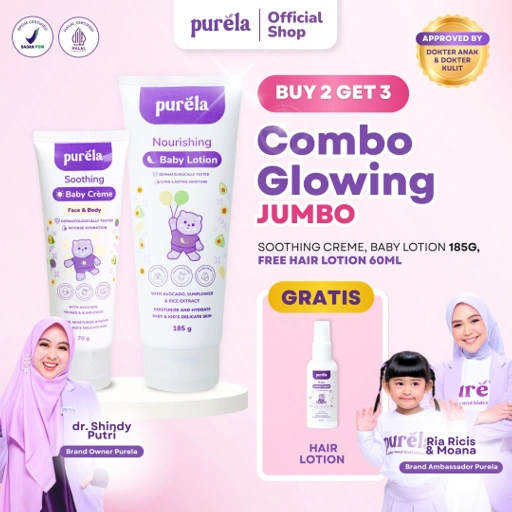 Image of COMBO GLOWING JUMBO  (Free Hair Lotion 60 ml) - Soothing Baby Cream 70g & Nourishing Baby Lotion 185g