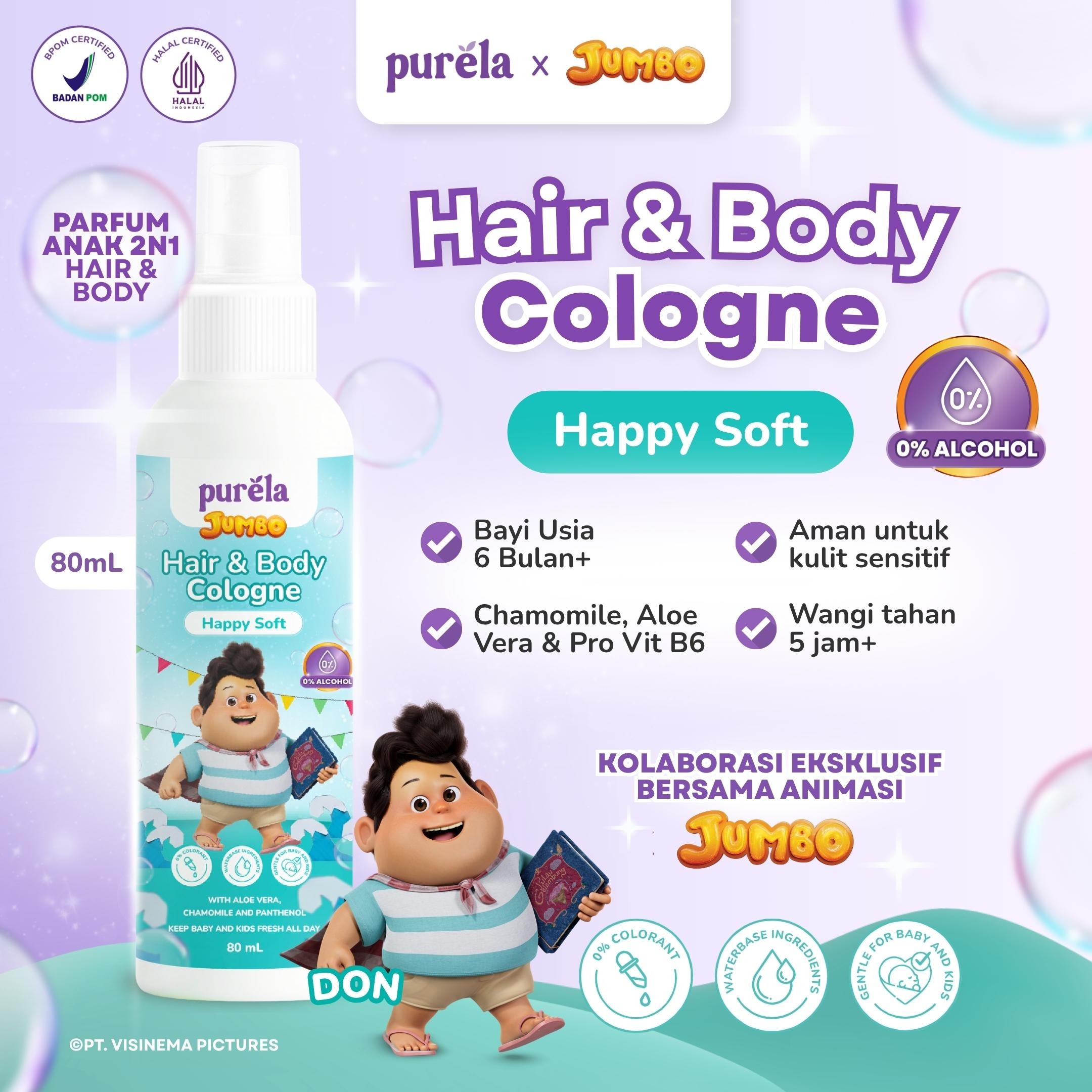 [Official] Purela Hair & Body Cologne 80ml - 2 in 1 untuk rambut dan badan Parfum Anak 0% Alcohol dan Anti iritan - Aman untuk anak 6 bulan + With Aloe Vera, Chamomile, dan Allantoin - Wangi Premium Tahan 5 Jam +