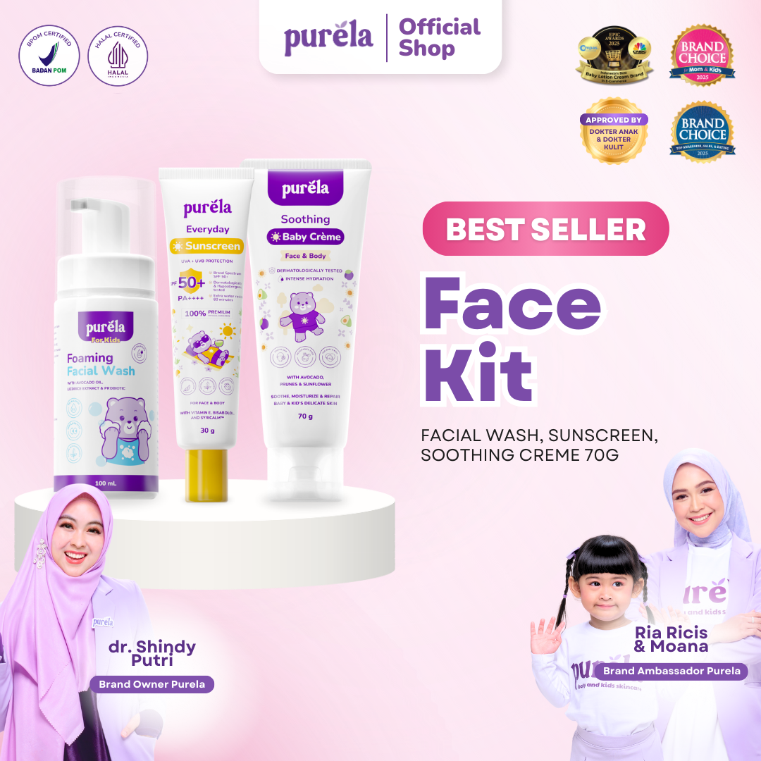 [Official]  Purela Face Kit - Skincare untuk  Perawatan  Membersihkan, Mencerahkan & Melembabkan Kulit Wajah Anak dan Bayi - Cocok untuk kulit sensitif