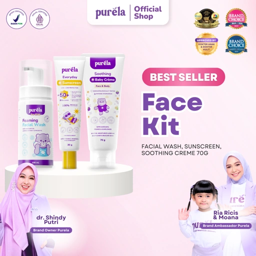 [Official]  Purela Face Kit - Skincare untuk  Perawatan  Membersihkan, Mencerahkan & Melembabkan Kulit Wajah Anak dan Bayi - Cocok untuk kulit sensitif