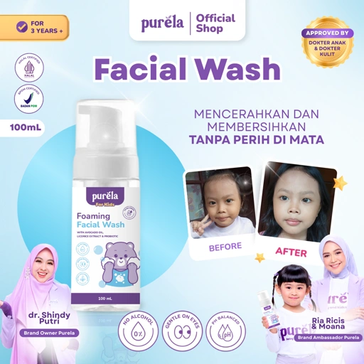 Image of [Official] Purela Foaming Facial Wash 100 ml | 3 in 1 Function Daily Cleansing | Sabun Cuci Muka Anak Tidak Perih Dimata | With Avocado Oil, Licorice Extract & Probiotic | No SLS