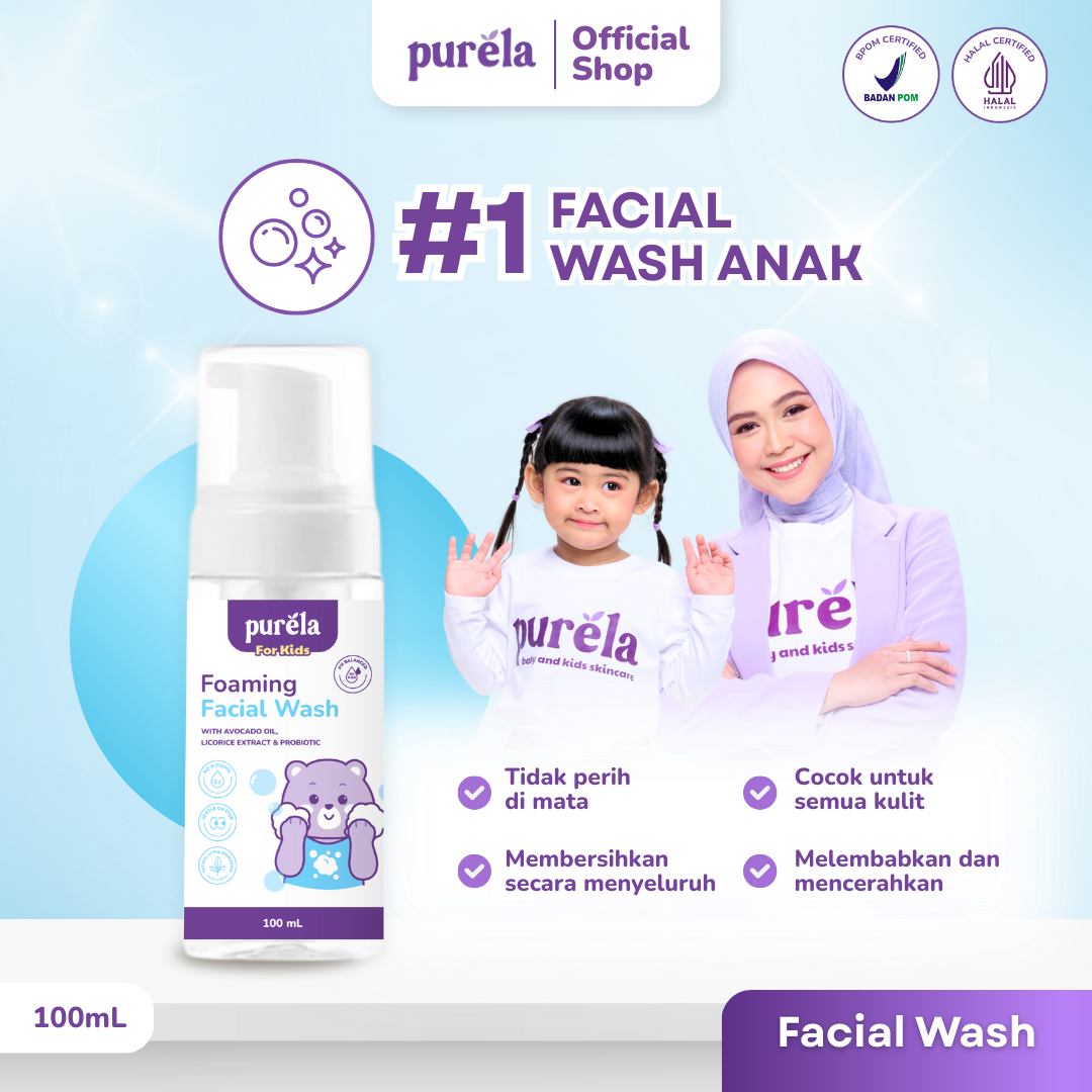 [BEST SELLER] Purela Foaming Facial Wash Anak - 100 ml - Sabun Cuci Muka Anak Tidak Perih di Mata - Membantu  Perawatan Membersihkan dan Mencerahkan Wajah Anak - No SLS - Face Wash Anak
