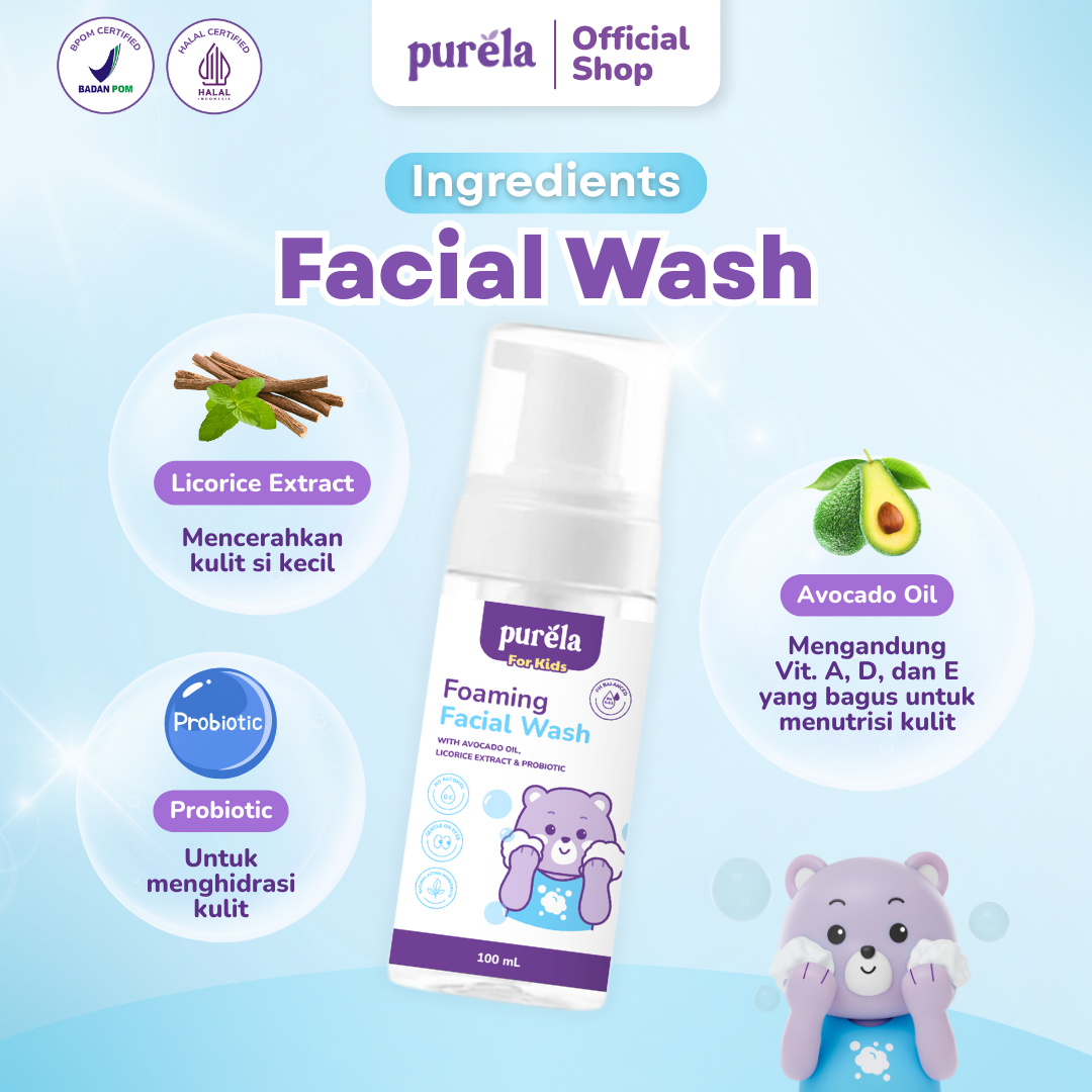 [BEST SELLER] Purela Foaming Facial Wash Anak - 100 ml - Sabun Cuci Muka Anak Tidak Perih di Mata - Membantu  Perawatan Membersihkan dan Mencerahkan Wajah Anak - No SLS - Face Wash Anak