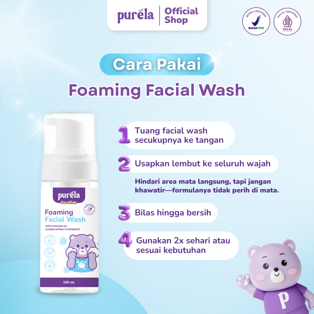 [BEST SELLER] Purela Foaming Facial Wash Anak - 100 ml - Sabun Cuci Muka Anak Tidak Perih di Mata - Membantu  Perawatan Membersihkan dan Mencerahkan Wajah Anak - No SLS - Face Wash Anak