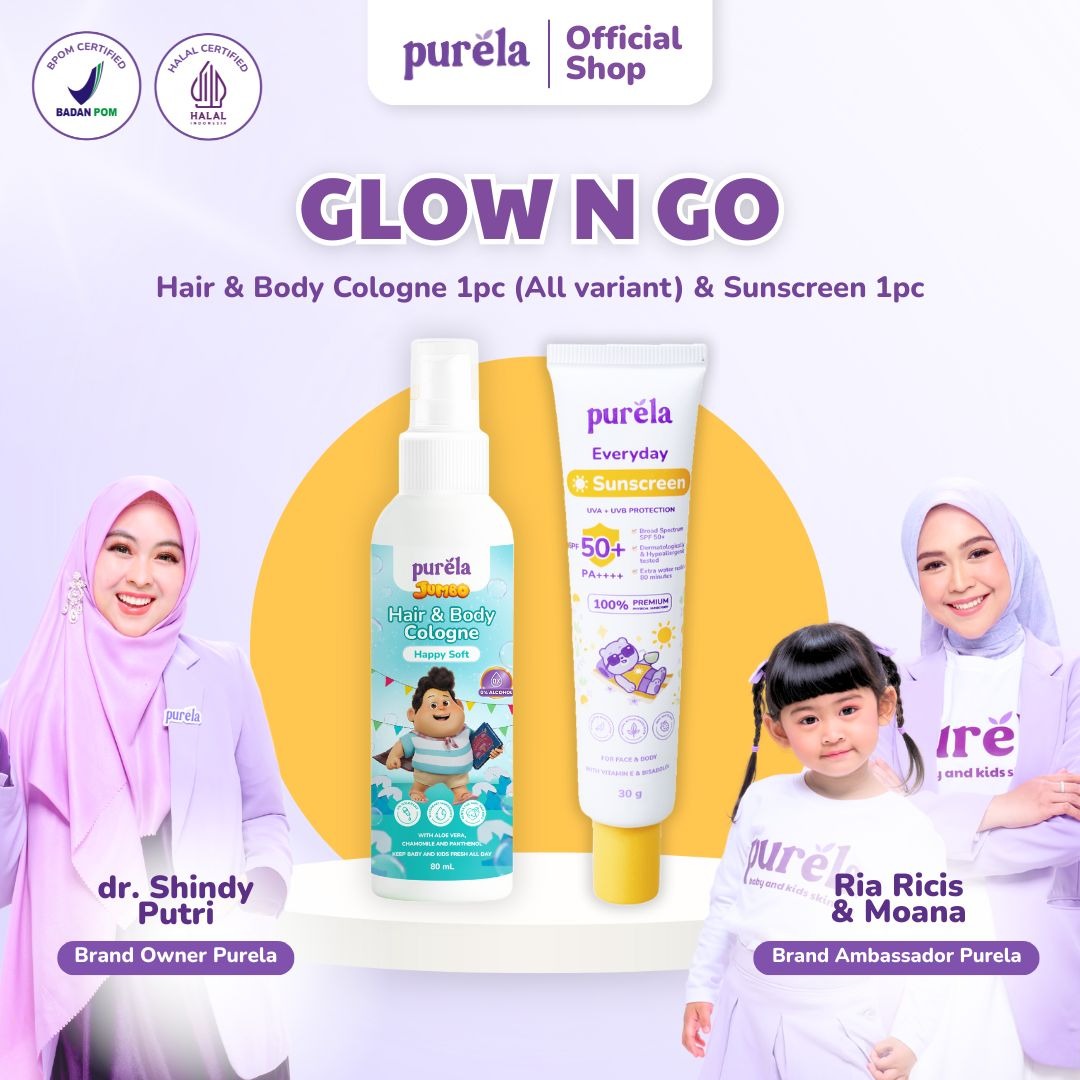[Official] Glow N Go For Baby - Sunscreen, Parfum anak Purela x Jumbo Film , Aman untuk anak 6 bulan + non alcohol dan anti iritan - wangi premium tahan hingga 5 jam +