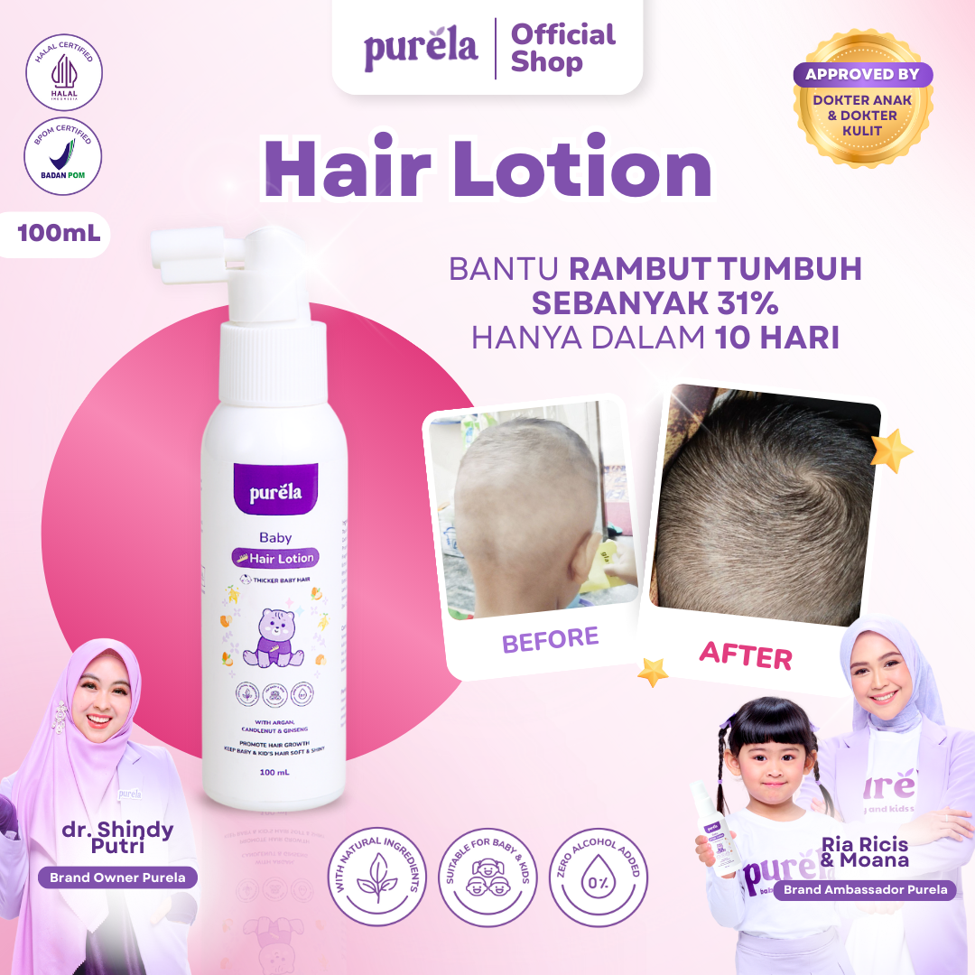 PURELA HAIR LOTION 100ML - Melabatkan dan Menutrisi Rambut Bayi -Natural Organic