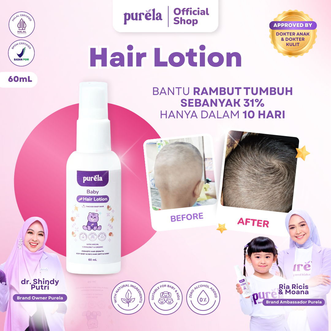 PURELA Hair Lotion 60 ml - Lotion Rambut Bayi Anak - Perawatan Rambut Bayi - Bahan Alami dan Organik