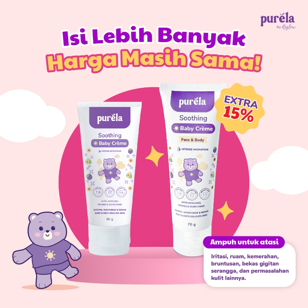 [FREE 1 Pcs Goodnite Oil] PURELA Bundle 2 Pcs Soothing Baby Crème 70gr  - Krim Penghilang Ruam Dan Biang Keringat -Bahan Alami dan Organik