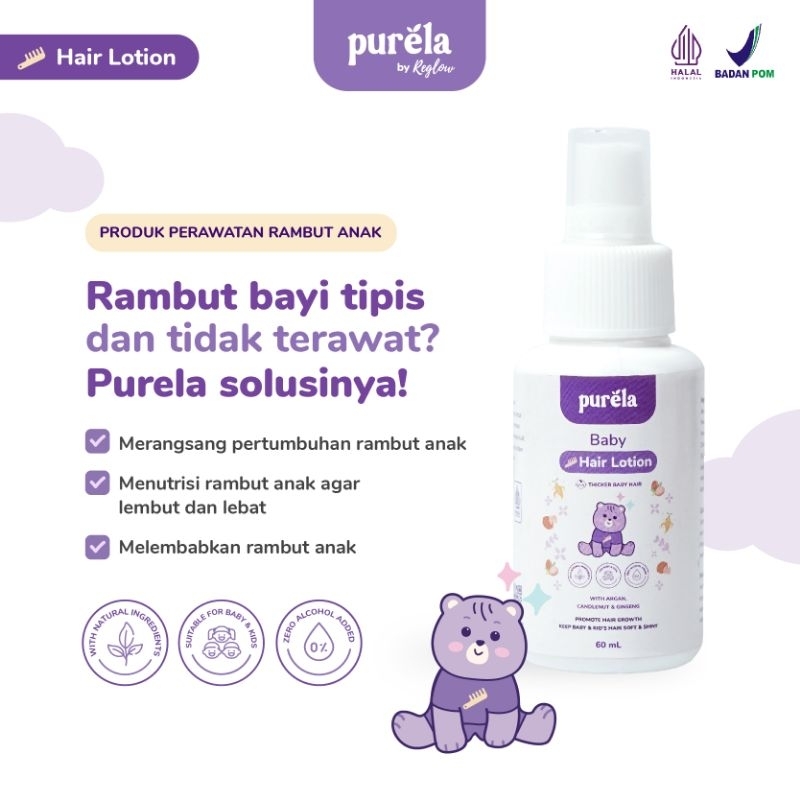 PURELA Bundling 2 Pcs Nourishing Baby Lotion & Hair Lotion - Hair Body Baby Lotion Set - Pelembab Kulit Dan Penyubur Rambut Bayi Anak - Bahan Alami dan Organik