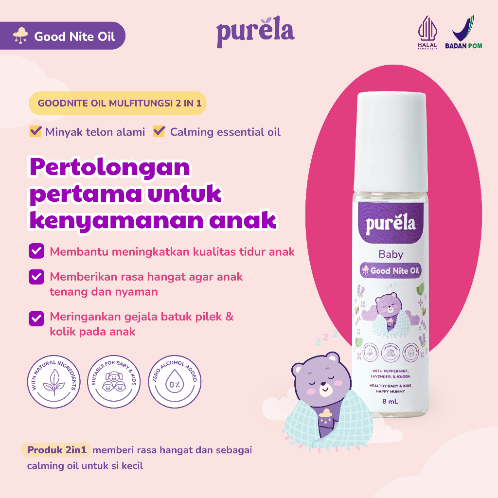 [FREE 1 Pcs Goodnite Oil] PURELA Bundle 2 Pcs Soothing Baby Crème 70gr  - Krim Penghilang Ruam Dan Biang Keringat -Bahan Alami dan Organik