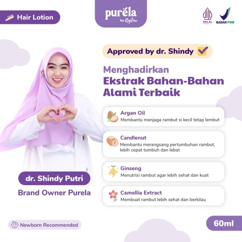 PURELA Hair Lotion 60 ml - Lotion Rambut Bayi Anak - Perawatan Rambut Bayi - Bahan Alami dan Organik