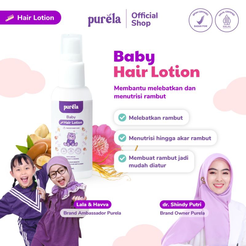 PURELA Hair Lotion 60 ml - Lotion Rambut Bayi Anak - Perawatan Rambut Bayi - Bahan Alami dan Organik