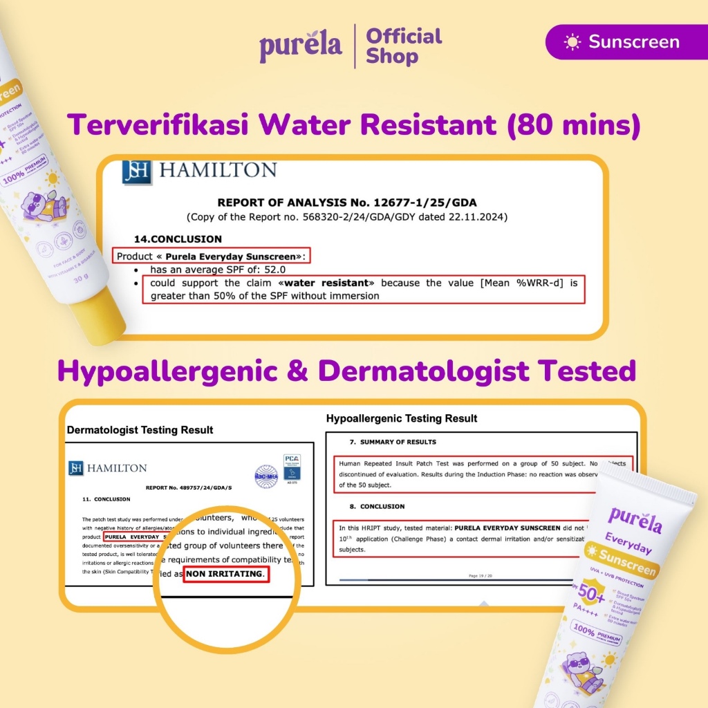 [BEST SELLER] Purela Physical Sunscreen Anak SPF 50+ PA+++ 30 gr -   Water Resistant 80 min - Suitable for Sensitive Skin,  Dermatologically & Hypoallergenic Tested -  Skincare Untuk Bayi & Anak
