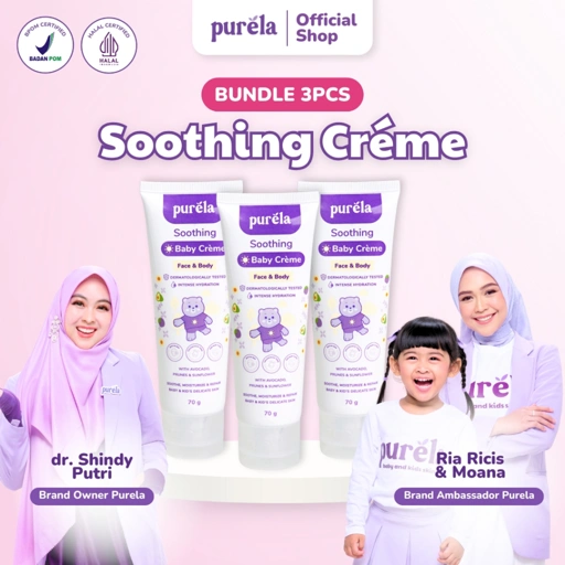 Image of [FREE Cleansing Gel] PURELA Bundle 3 Pcs Soothing Creme 70gr - Krim Penghilang Ruam Dan Biang Keringa  - Bahan Alami dan Organik