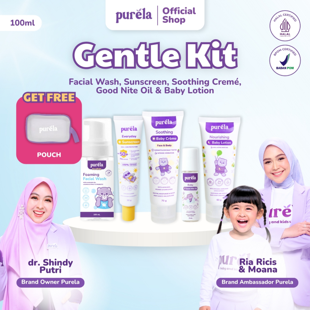 [Official] PURELA GENTLE KIT - Membantu Perawatan untuk Kulit Sensitif - Free Pouch Non SLS dan Paraben - Skincare untuk bayi & anak