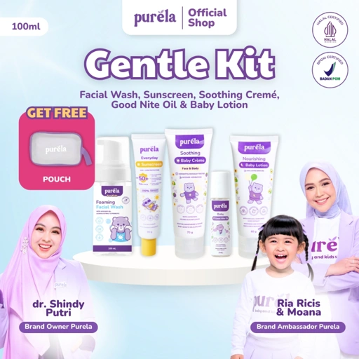 Image of [Official] Purela Gentle Kit - Foaming Facial Wash; Soothing Creme; Sunscreen; Babylotion; Goodnite Oil - FREE POUCH | HERO INGREDIENTS - PUR-GO