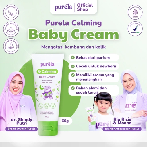 Image of PURELA Calming Baby Cream 60gr - Natural Active Ingredients - No Parfum, SLS, Paraben - Memberikan Kenyamanan, Melindungi serta Merawat Kulit si Kecil Bayi Sensitif
