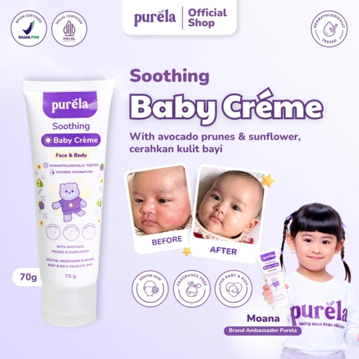 Image of PURELA Soothing Baby Creme 70 gr - Krim untuk Membantu Mengurangi Gatal karena Biang Keringat dan Ruam Popok - Bahan Alami dan Organik