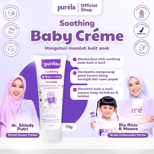 Image of PURELA Soothing Baby Creme 70 gr - Krim untuk Membantu Mengurangi Gatal karena Biang Keringat dan Ruam Popok - Bahan Alami dan Organik