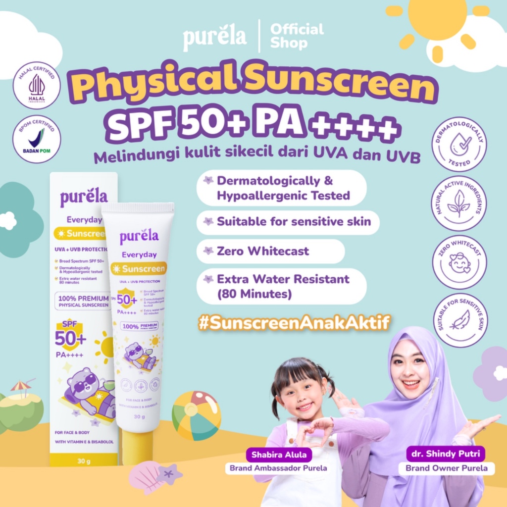 [Back to School] SUN & GLOW - FREE Cleansing Gel 100ML, Purela Everyday Sunscreen SPF 50+ PA++++ 30 gr &  Soothing Baby Creme 70g