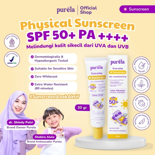 Image of [OFFICIAL] Purela Baby Physical Sunscreen SPF 50+ PA++++ 30 gr , Water Resistant, Suitable for Sensitive Skin, Dermatologically & Hypoallergenic, Skincare Untuk Bayi & Anak