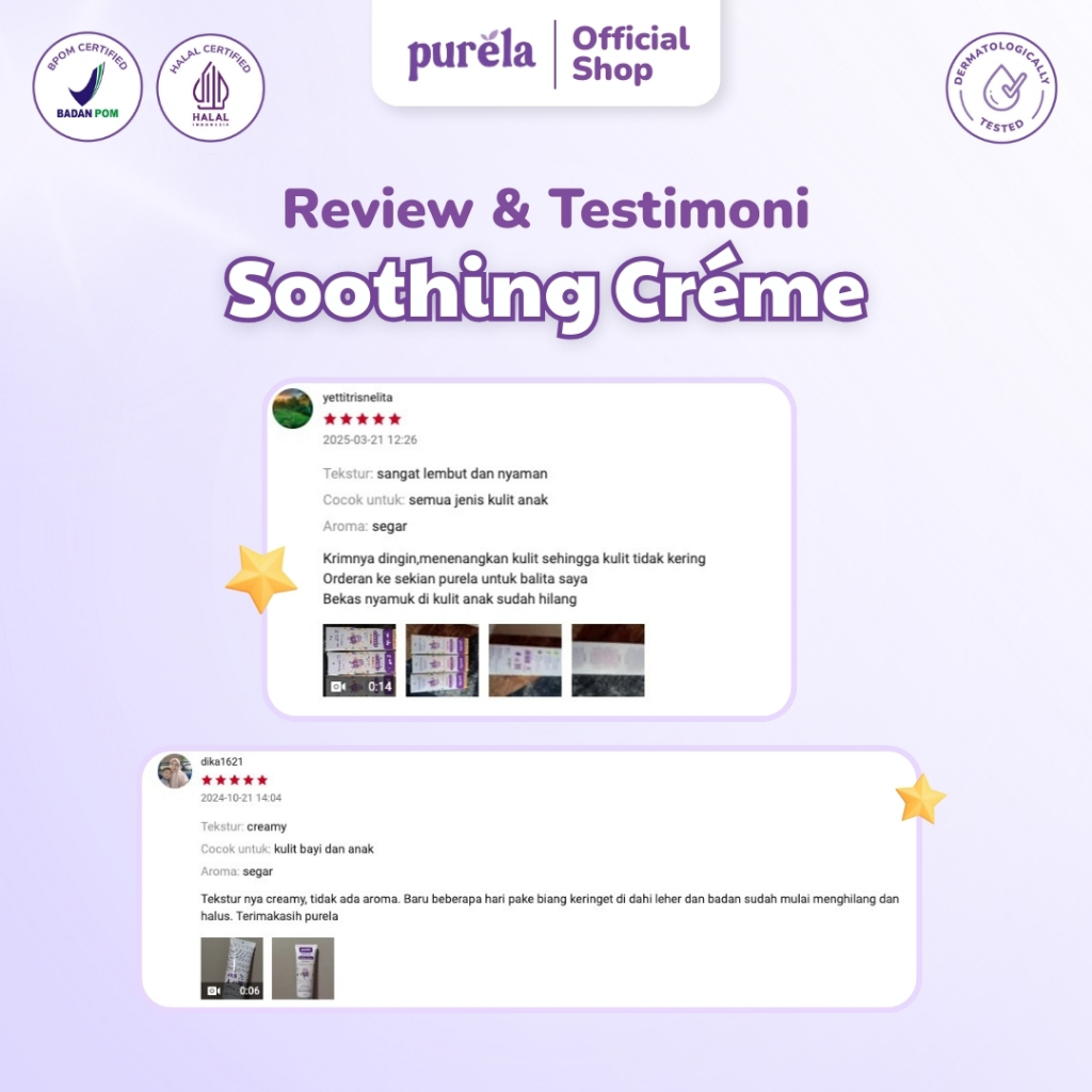 PURELA Soothing Baby Creme 70 gr - Krim untuk Membantu Mengurangi Gatal karena Biang Keringat dan Ruam Popok - Bahan Alami dan Organik