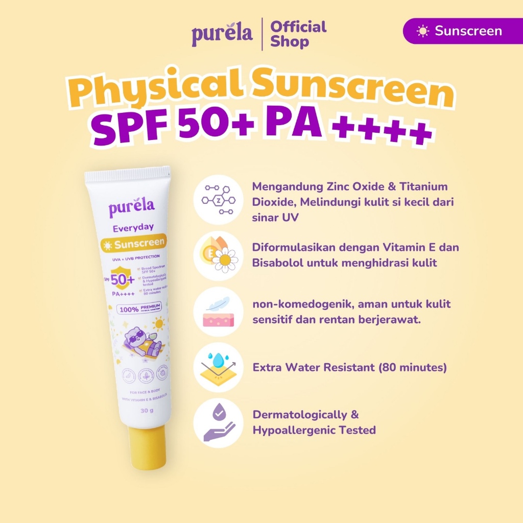 [Back to School] SUN & GLOW - FREE Cleansing Gel 100ML, Purela Everyday Sunscreen SPF 50+ PA++++ 30 gr &  Soothing Baby Creme 70g