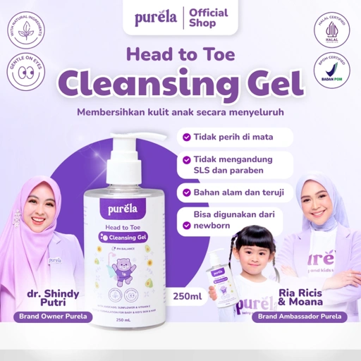 Image of [Official] Purela Head To Toe Cleansing Gel 250ml - Menutrisi dan Membersihkan Kulit Bayi - Natural Organic