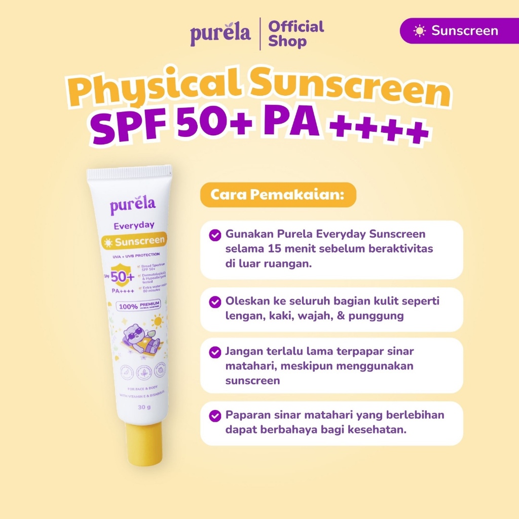 [Back to School] SUN & GLOW - FREE Cleansing Gel 100ML, Purela Everyday Sunscreen SPF 50+ PA++++ 30 gr &  Soothing Baby Creme 70g