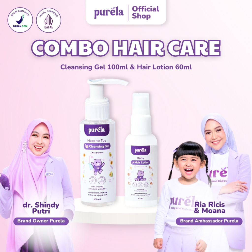 PURELA Combo Hair Care (Head to Toe Cleansing Gel & Hair Lotion) - Hair Care Penumbuh Dan Pemberi Nutrisi Rambut Anak - Bahan Alami dan Organik