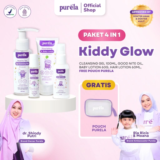 Image of [DAPAT 4 + POUCH] Purela Kiddy Glow Skincare 4in1 - No SLS & Paraben,  Membantu Perawatan Pada Kulit Bayi Tanpa Pewangi, Tanpa Alkohol, pH Seimbang