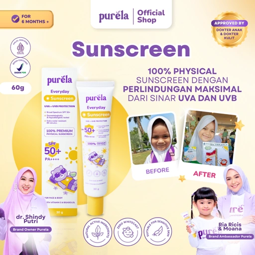 Image of [OFFICIAL] Purela Baby Physical Sunscreen SPF 50+ PA++++ 30 gr , Water Resistant, Suitable for Sensitive Skin, Dermatologically & Hypoallergenic, Skincare Untuk Bayi & Anak