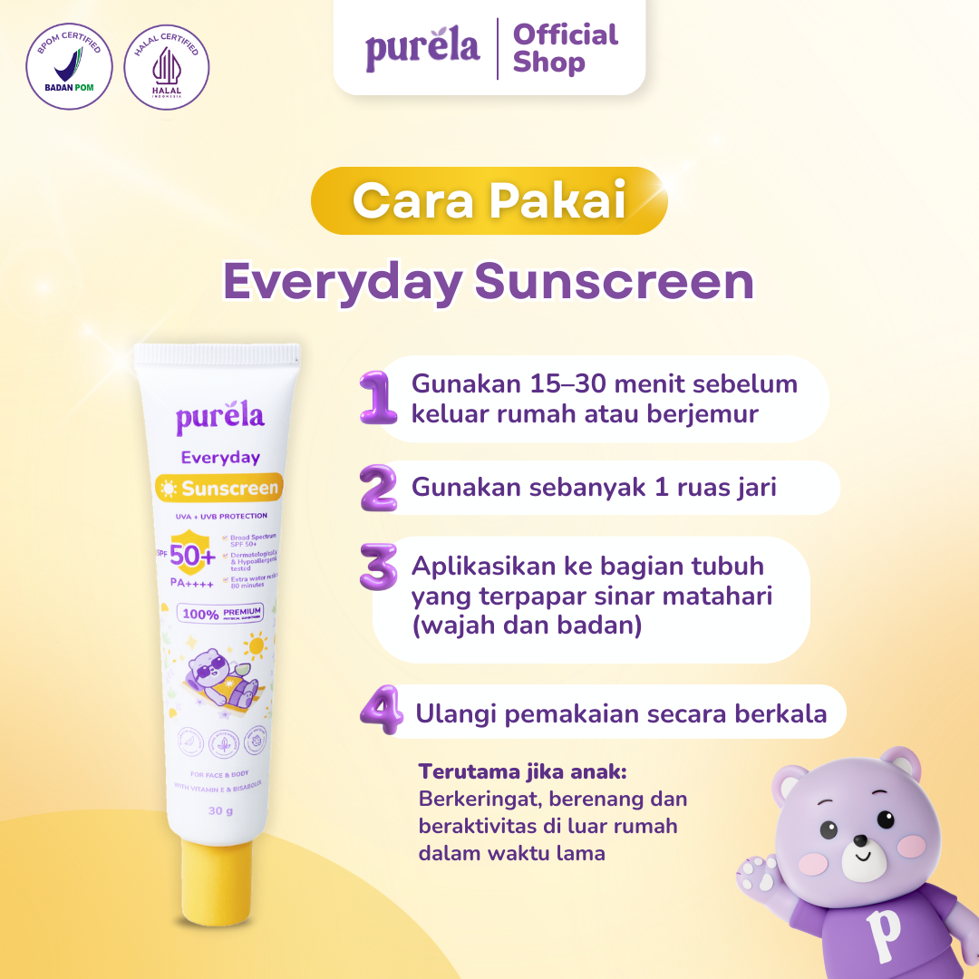 [BEST SELLER] Purela Physical Sunscreen Anak SPF 50+ PA+++ 30 gr -   Water Resistant 80 min - Suitable for Sensitive Skin,  Dermatologically & Hypoallergenic Tested -  Skincare Untuk Bayi & Anak