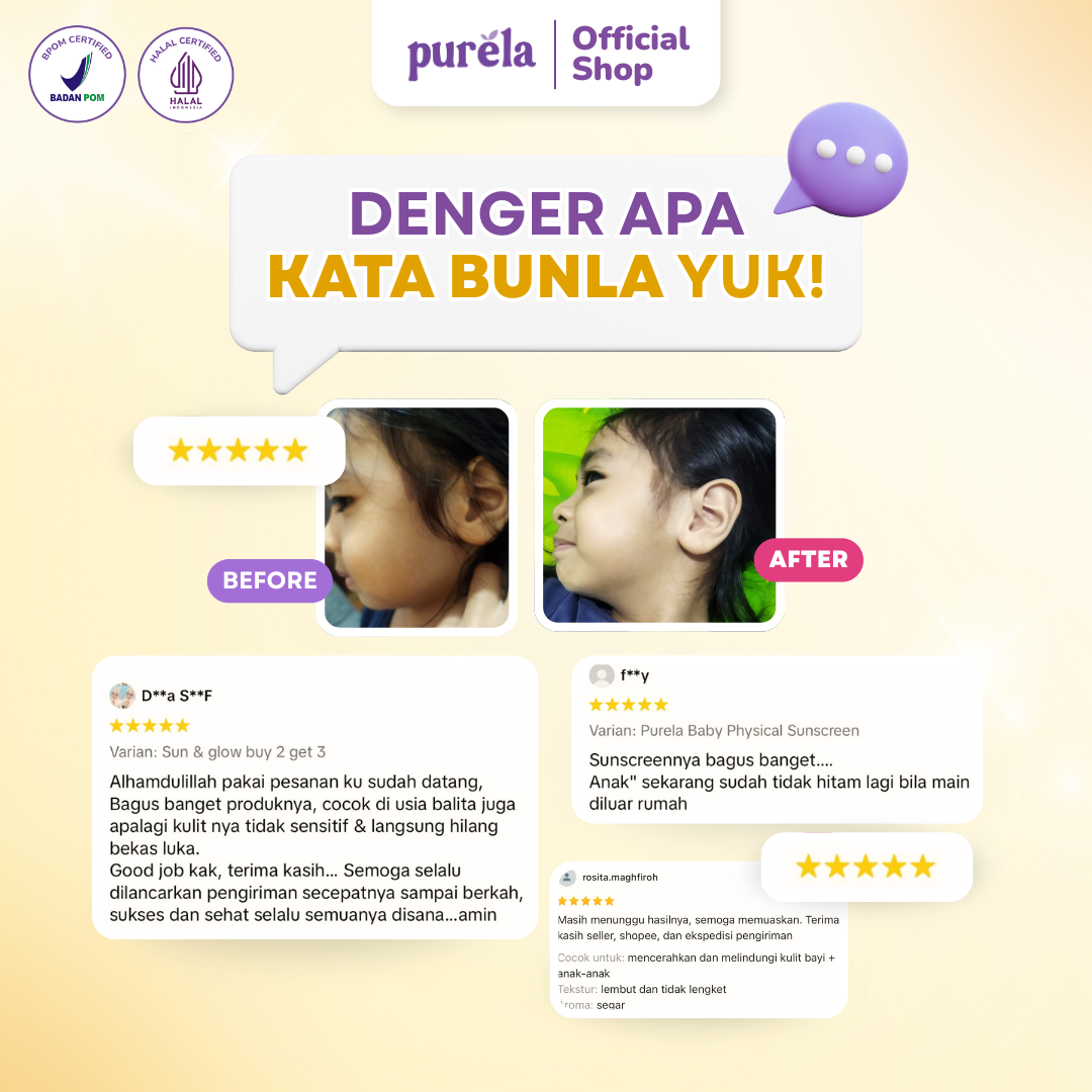 [BEST SELLER] Purela Physical Sunscreen Anak SPF 50+ PA+++ 30 gr -   Water Resistant 80 min - Suitable for Sensitive Skin,  Dermatologically & Hypoallergenic Tested -  Skincare Untuk Bayi & Anak