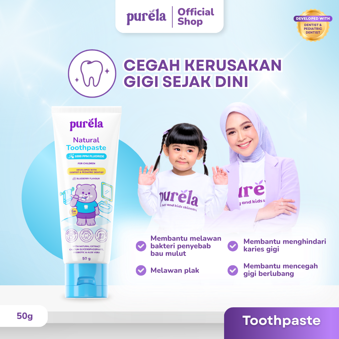 PURELA Fresh & Glow [FACIAL WASH + 3IN1 CLEANSING GEL + TOOTHPASTE] – Paket Lengkap Kebersihan Anak | Sabun + Sampoo non SLS – Sabun Cuci Muka Tidak Perih di Mata – Pasta Gigi Anak Aman Tertelan