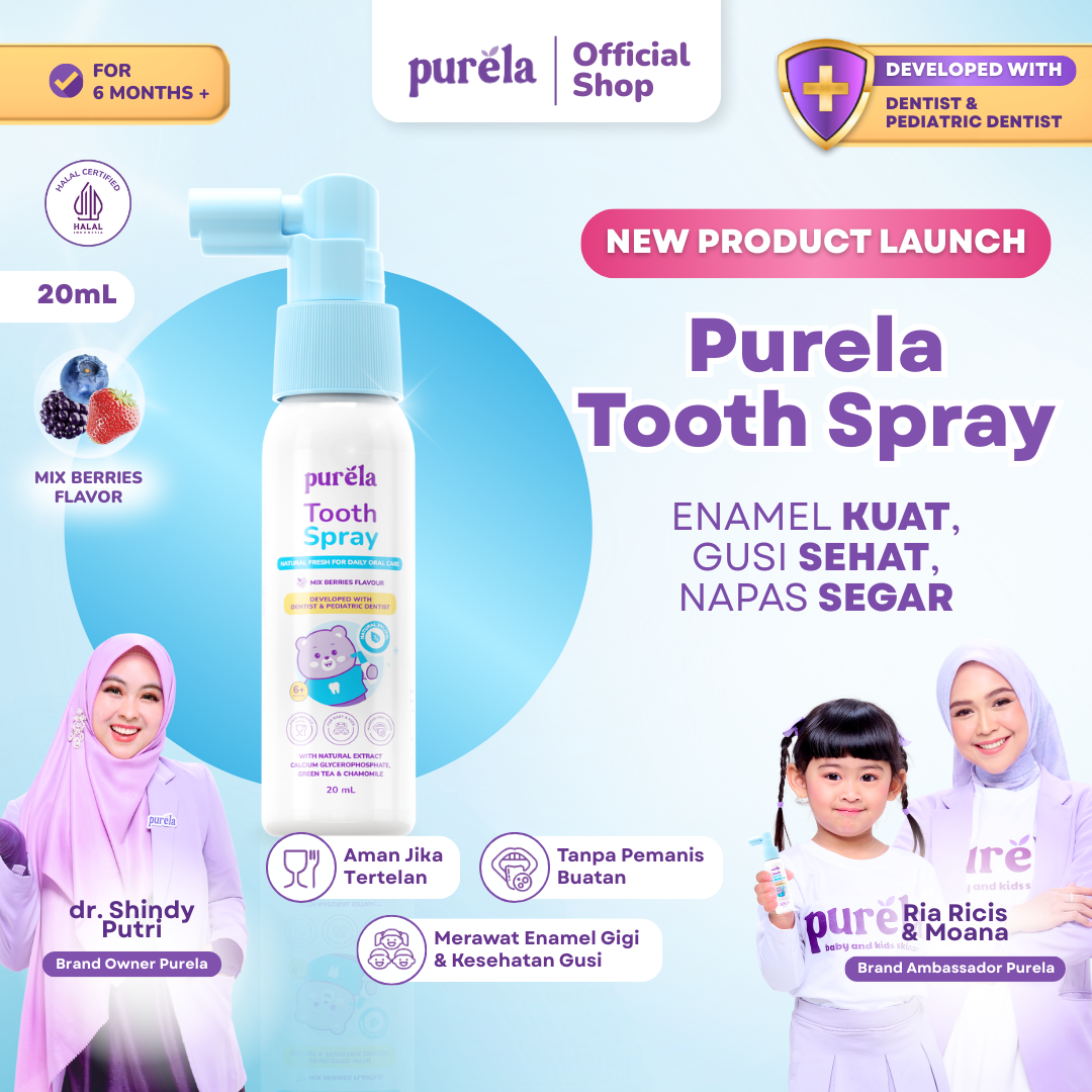 [OFFICIAL] PURELA TOOTH SPRAY (20ml) - Napas Segar dan Gigi Sehat - Natural Xylitol dan Calcium Glycerophosphate - Food Friendly - Mix Berrier Flavor