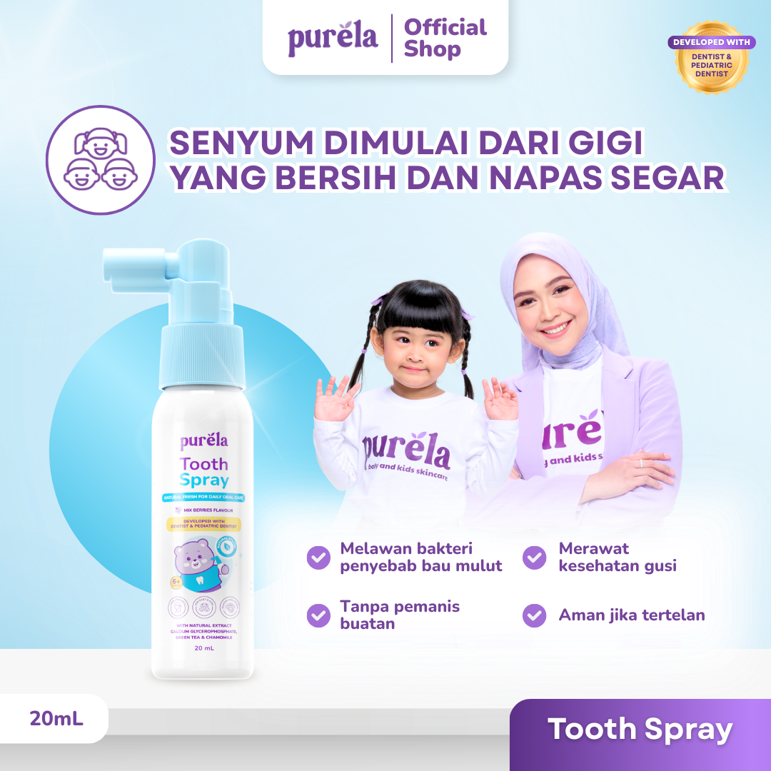 [OFFICIAL] PURELA TOOTH SPRAY (20ml) - Napas Segar dan Gigi Sehat - Natural Xylitol dan Calcium Glycerophosphate - Food Friendly - Mix Berrier Flavor