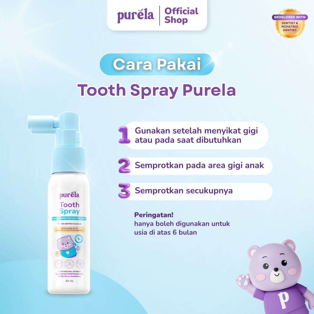 [OFFICIAL] PURELA TOOTH SPRAY (20ml) - Napas Segar dan Gigi Sehat - Natural Xylitol dan Calcium Glycerophosphate - Food Friendly - Mix Berrier Flavor