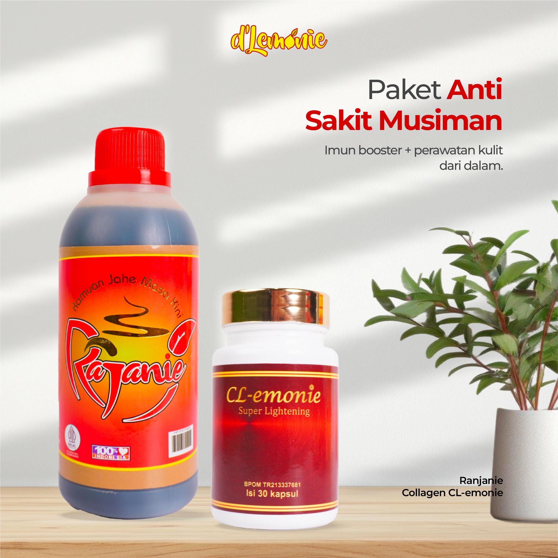 D'lemonie – Paket Anti Sakit Musiman – Rajanie + Collagen CL-Emonie – Bundling Herbal Alami