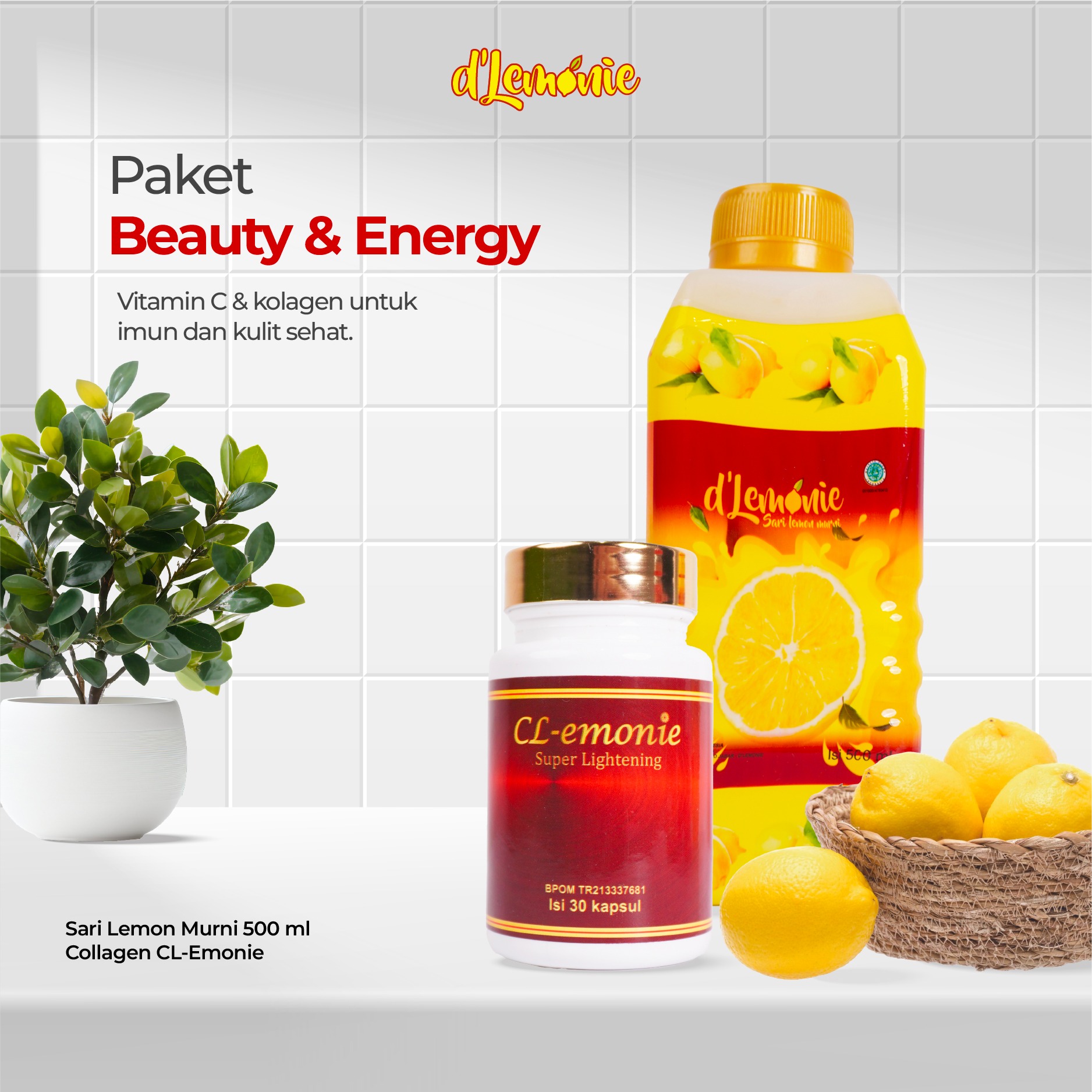 D'lemonie – Paket Energy & Beauty – D'lemonie + Collagen CL-Emonie – Bundling Herbal Alami